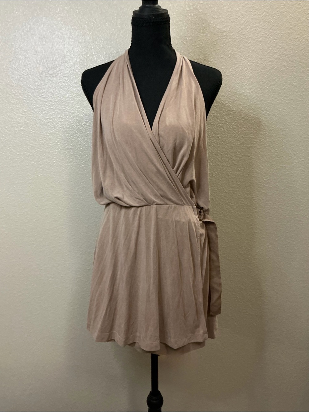 Free People Taupe Halter Wrap Mini Dress